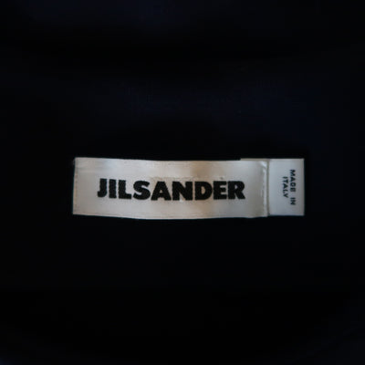 JIL SANDER Size M Navy Cotton / Polyester Jersey Short Sleeve Belted Shift Dress