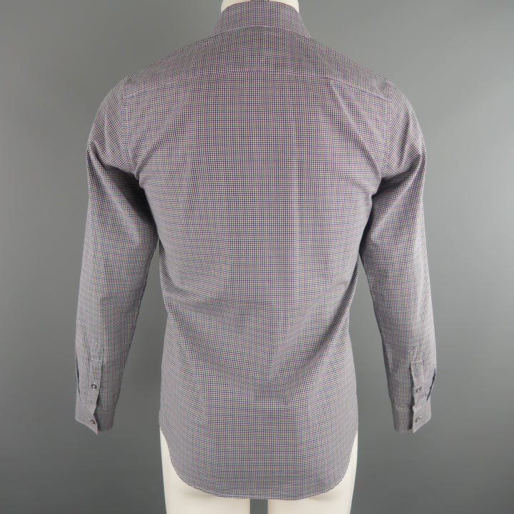 Size S JIL SANDER Navy & Green Checkered Cotton Button Up Long Sleeve Shirt