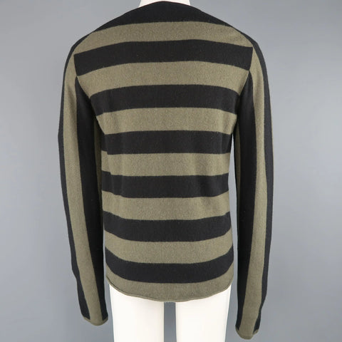 JIL SANDER Size XL Black & Olive Green Striped Cashmere Pullover Sweater JIL SANDER