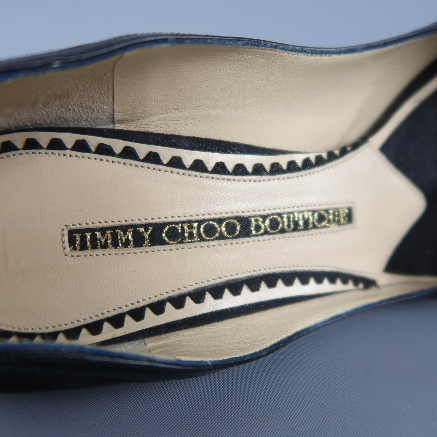 JIMMY CHOO BOUTIQUE Size 9 Black Suede Gold Hoop Peep Toe Pumps