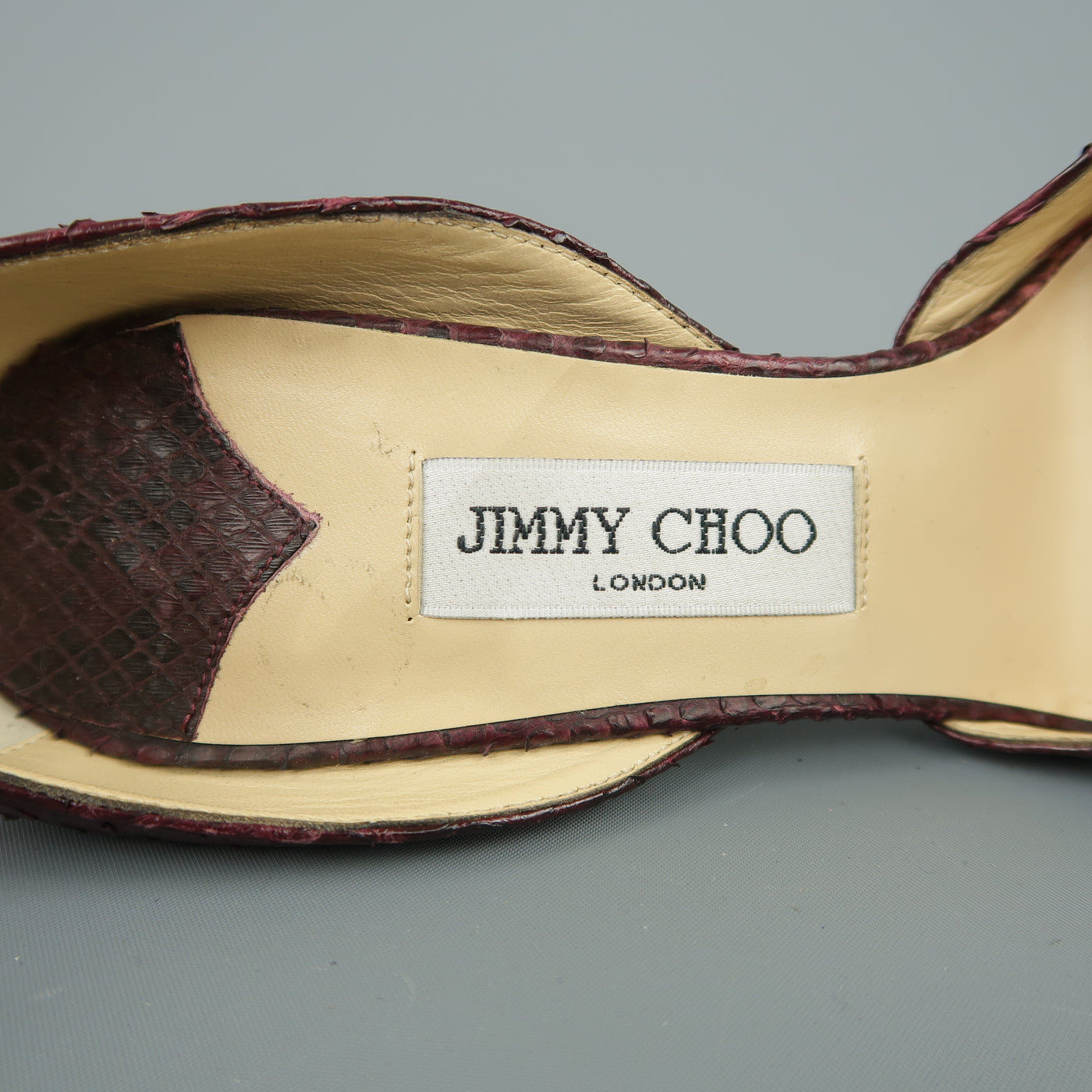 JIMMY CHOO Size 10 Plum Snake Skin Ankle Strap Pumps