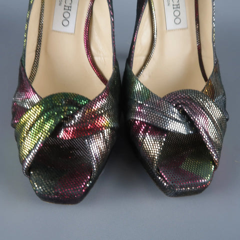 JIMMY CHOO Size 6.5 Multi-Color Lame' Slingbakc Platform Pumps JIMMY CHOO