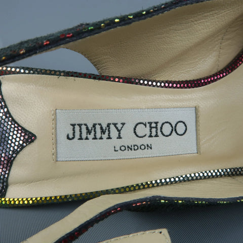 JIMMY CHOO Size 6.5 Multi-Color Lame' Slingbakc Platform Pumps JIMMY CHOO