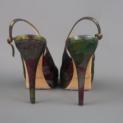 JIMMY CHOO Size 6.5 Multi-Color Lame' Slingbakc Platform Pumps JIMMY CHOO
