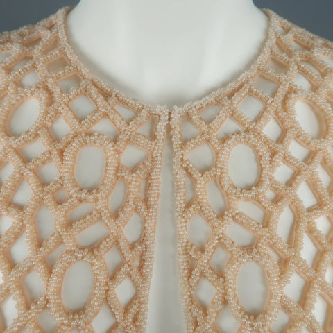 JOANNA MASTROIANNI Size S Salmon Pink Beaded Mesh Capelet JOANNA MASTROIANNI