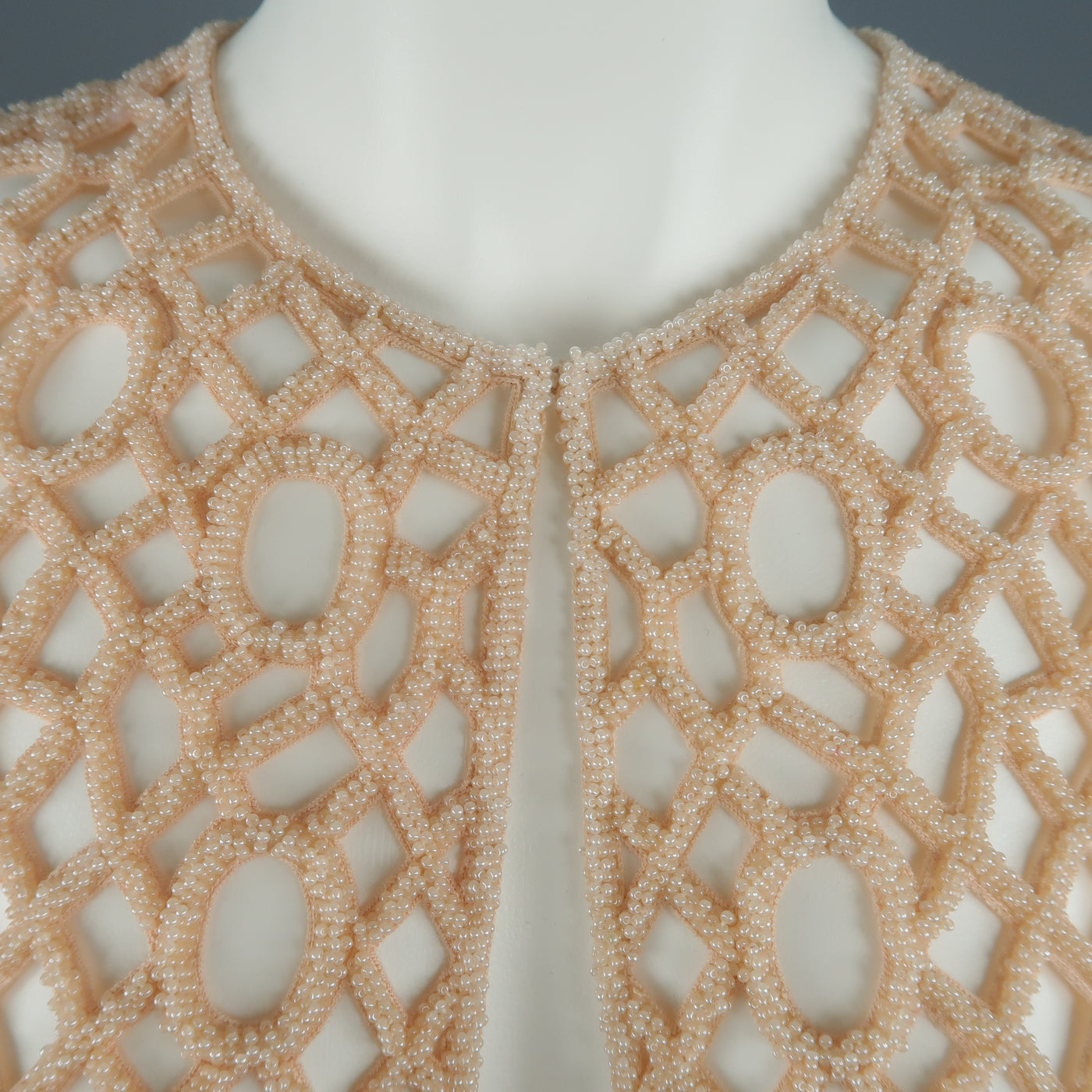 JOANNA MASTROIANNI Size S Salmon Pink Beaded Mesh Capelet