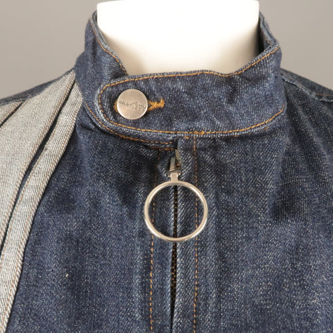 JOHN BARTLETT 42 Indigo Denim Stripe Zip Up Biker Style Jacket