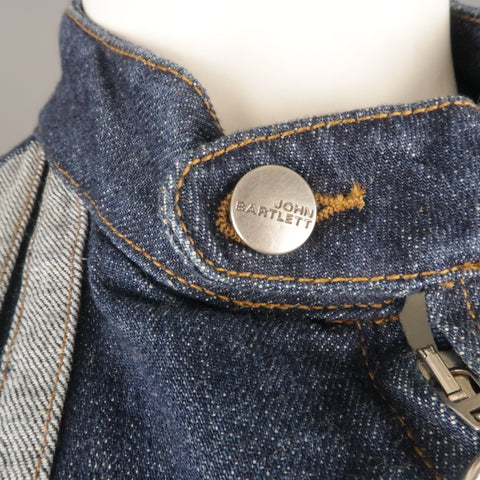 JOHN BARTLETT 42 Indigo Denim Stripe Zip Up Biker Style Jacket