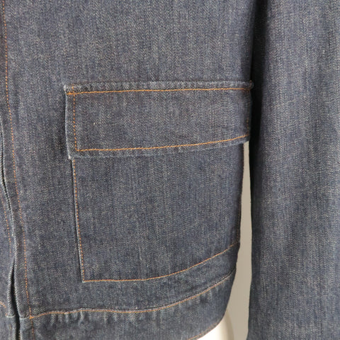 JOHN BARTLETT 42 Indigo Denim Stripe Zip Up Biker Style Jacket