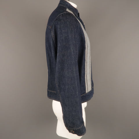 JOHN BARTLETT 42 Indigo Denim Stripe Zip Up Biker Style Jacket