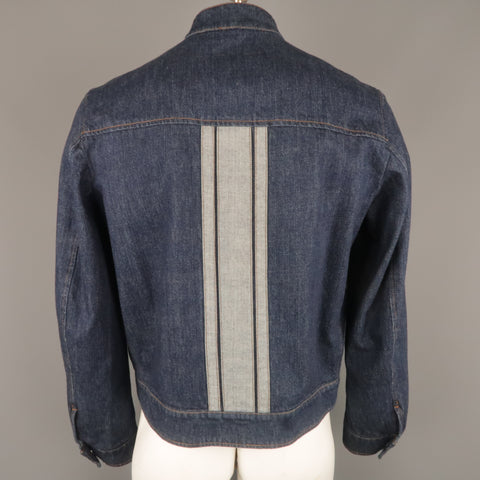 JOHN BARTLETT 42 Indigo Denim Stripe Zip Up Biker Style Jacket
