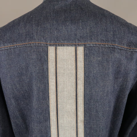 JOHN BARTLETT 42 Indigo Denim Stripe Zip Up Biker Style Jacket