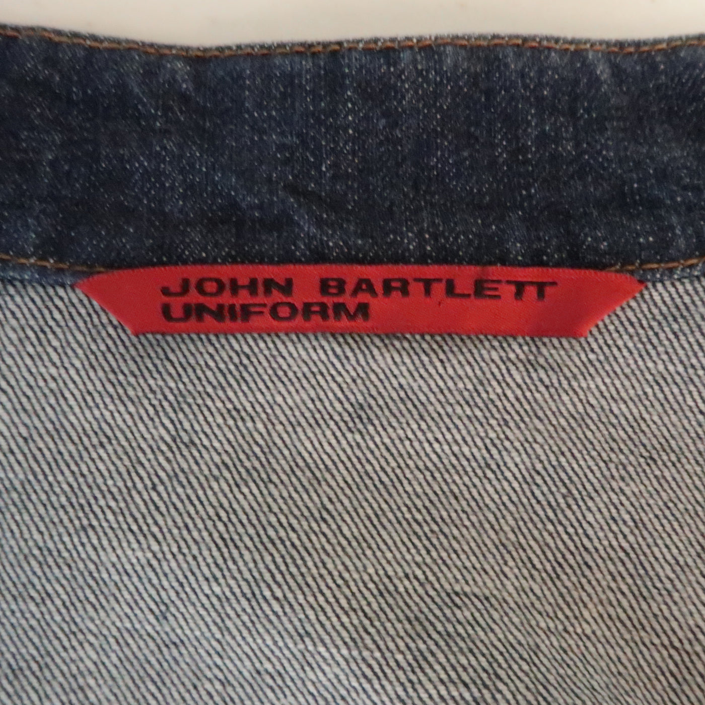 JOHN BARTLETT 42 Indigo Denim Stripe Zip Up Biker Style Jacket