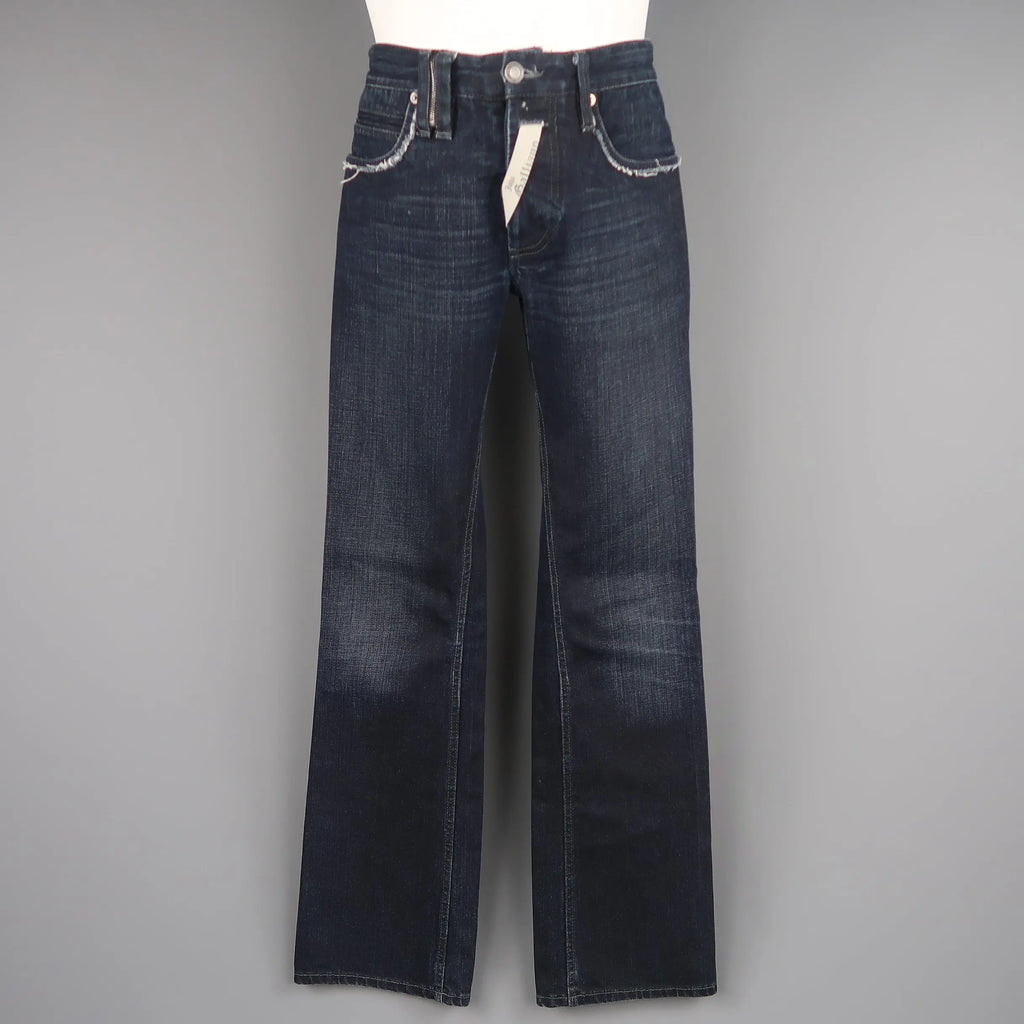 パンツ john galliano distressed denim pants JOHN GALLIANO Size 30 Navy Wash Distressed Denim Back Hoop Jeans