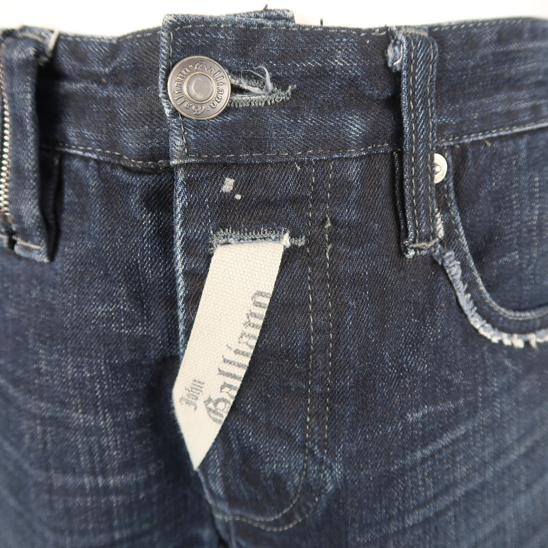 JOHN GALLIANO Size 30 Navy Wash Distressed Denim Back Hoop Jeans