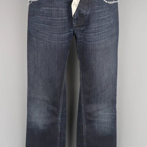 JOHN GALLIANO Size 30 Navy Wash Distressed Denim Back Hoop Jeans JOHN GALLIANO