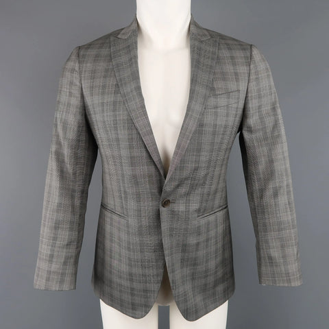 JOHN VARVATOS 36 Grey Plaid Wool Peak Lapel Sport Coat JOHN VARVATOS