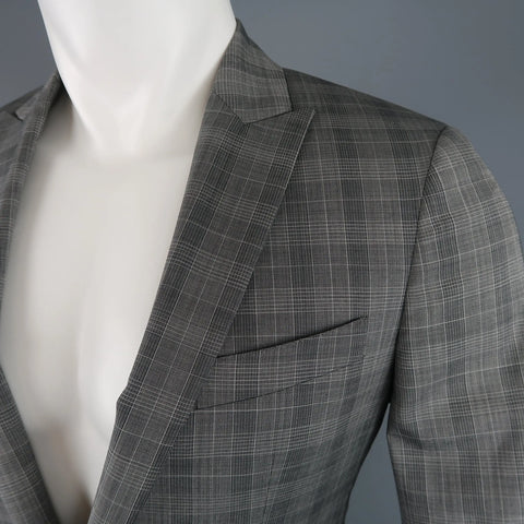 JOHN VARVATOS 36 Grey Plaid Wool Peak Lapel Sport Coat JOHN VARVATOS