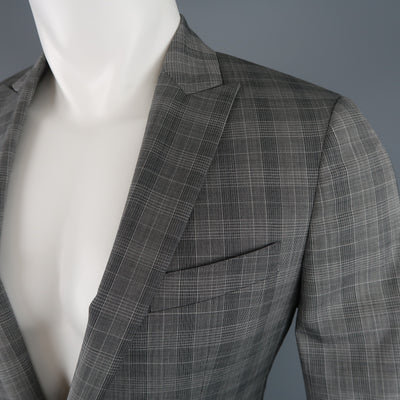 JOHN VARVATOS 36 Grey Plaid Wool Peak Lapel Sport Coat