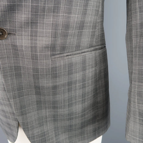 JOHN VARVATOS 36 Grey Plaid Wool Peak Lapel Sport Coat JOHN VARVATOS