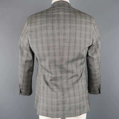 JOHN VARVATOS 36 Grey Plaid Wool Peak Lapel Sport Coat JOHN VARVATOS