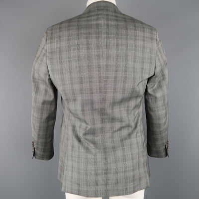 JOHN VARVATOS 36 Grey Plaid Wool Peak Lapel Sport Coat