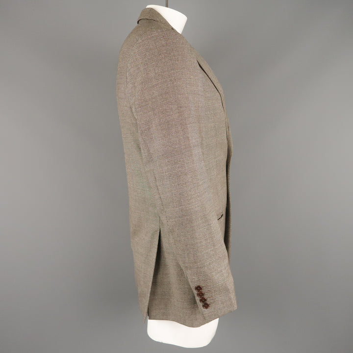JOHN VARVATOS Chest Size 38 Regular Brown & Grey Nailhead Virgin Wool Sport Coat