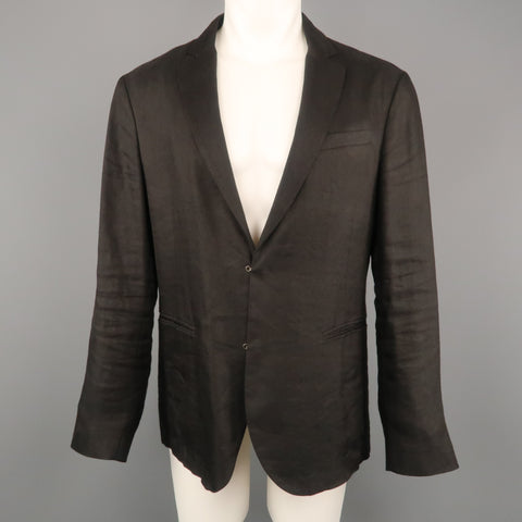 JOHN VARVATOS 40 Regular Black Solid Linen / Viscose Notch Lapel  Sport Coat