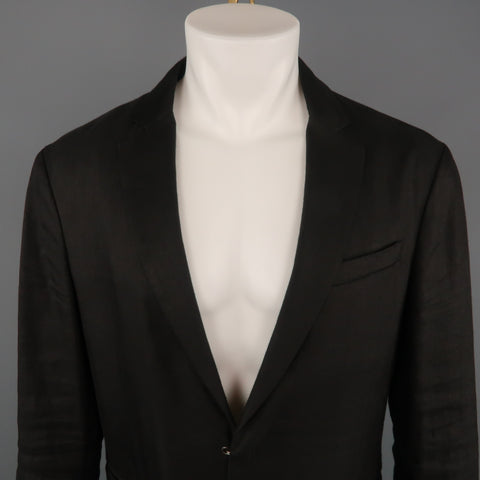 JOHN VARVATOS 40 Regular Black Solid Linen / Viscose Notch Lapel  Sport Coat