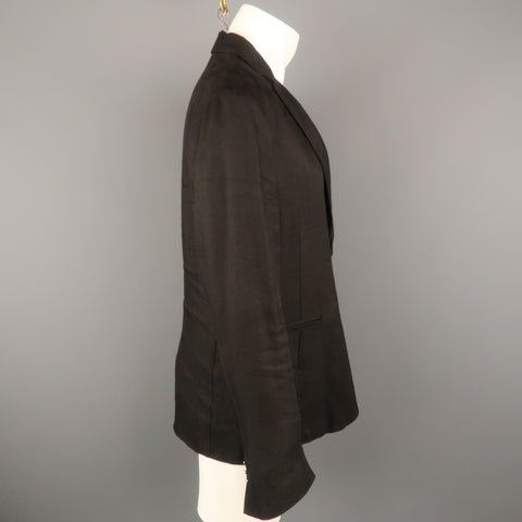 JOHN VARVATOS 40 Regular Black Solid Linen / Viscose Notch Lapel  Sport Coat
