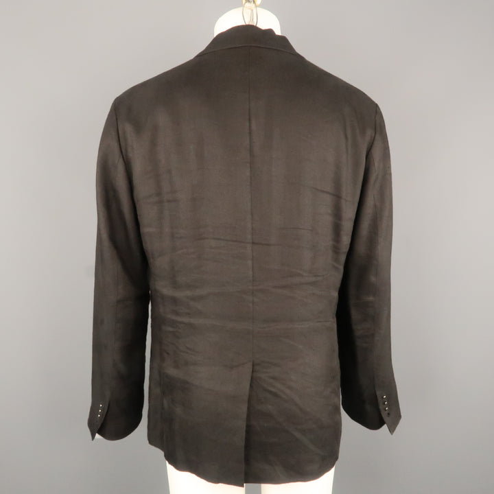JOHN VARVATOS 40 Regular Black Solid Linen / Viscose Notch Lapel  Sport Coat