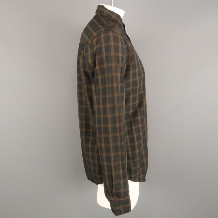 JOHN VARVATOS Size L Black Plaid Cotton Button Up Long Sleeve Shirt