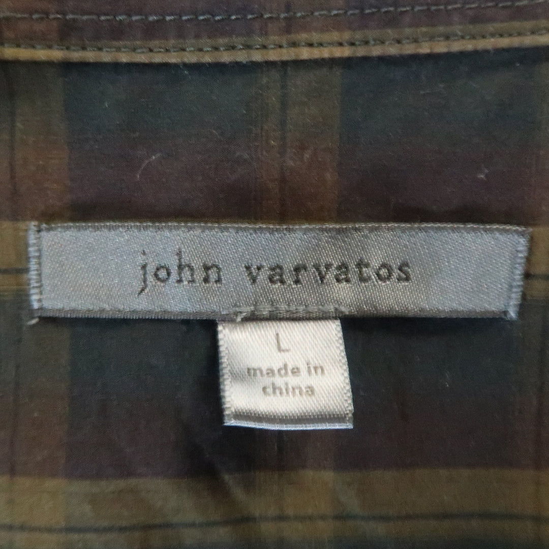 JOHN VARVATOS Size L Black Plaid Cotton Button Up Long Sleeve Shirt