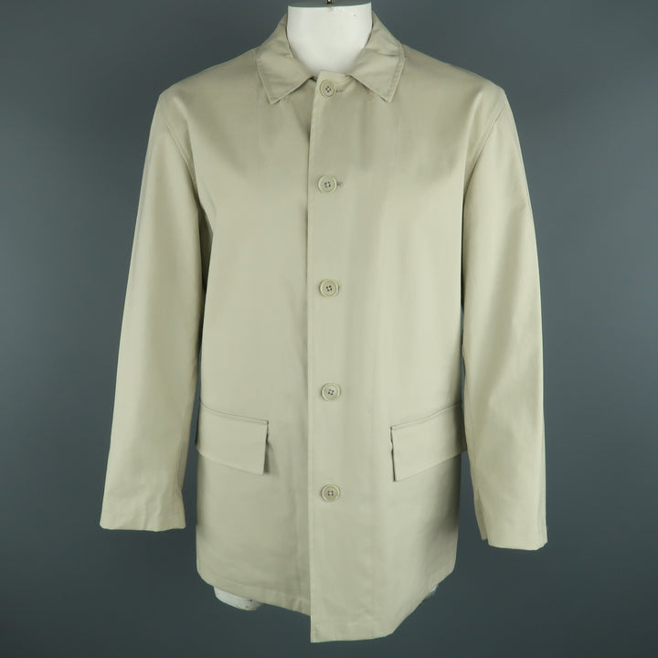 JOHN VARVATOS Chest Size XL Khaki Solid Cotton Belted Coat