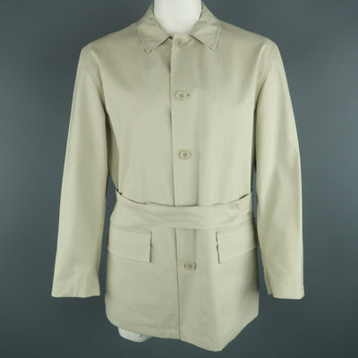 JOHN VARVATOS Chest Size XL Khaki Solid Cotton Belted Coat