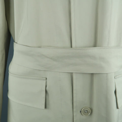 JOHN VARVATOS Chest Size XL Khaki Solid Cotton Belted Coat