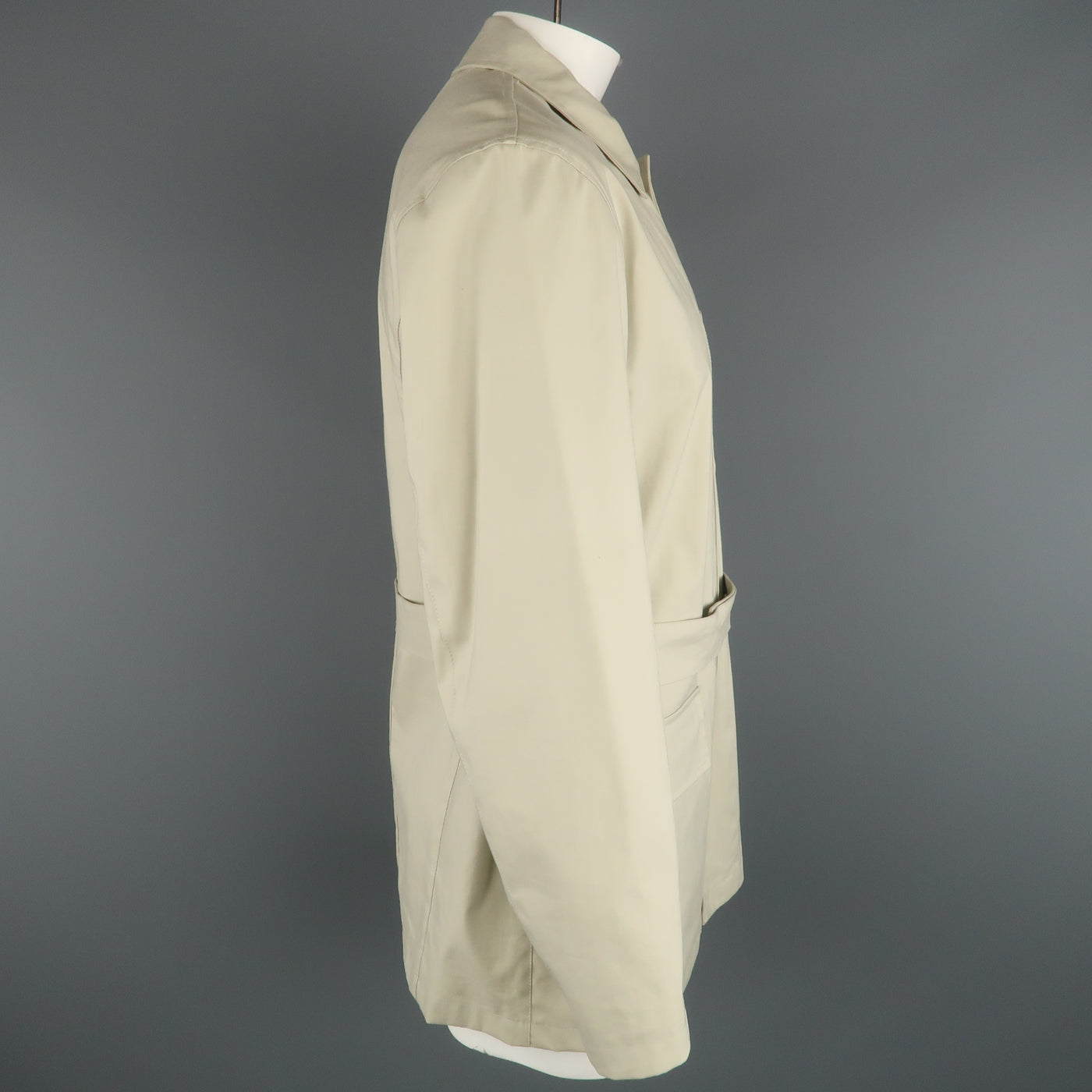 JOHN VARVATOS Chest Size XL Khaki Solid Cotton Belted Coat