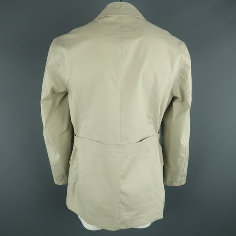 JOHN VARVATOS Chest Size XL Khaki Solid Cotton Belted Coat