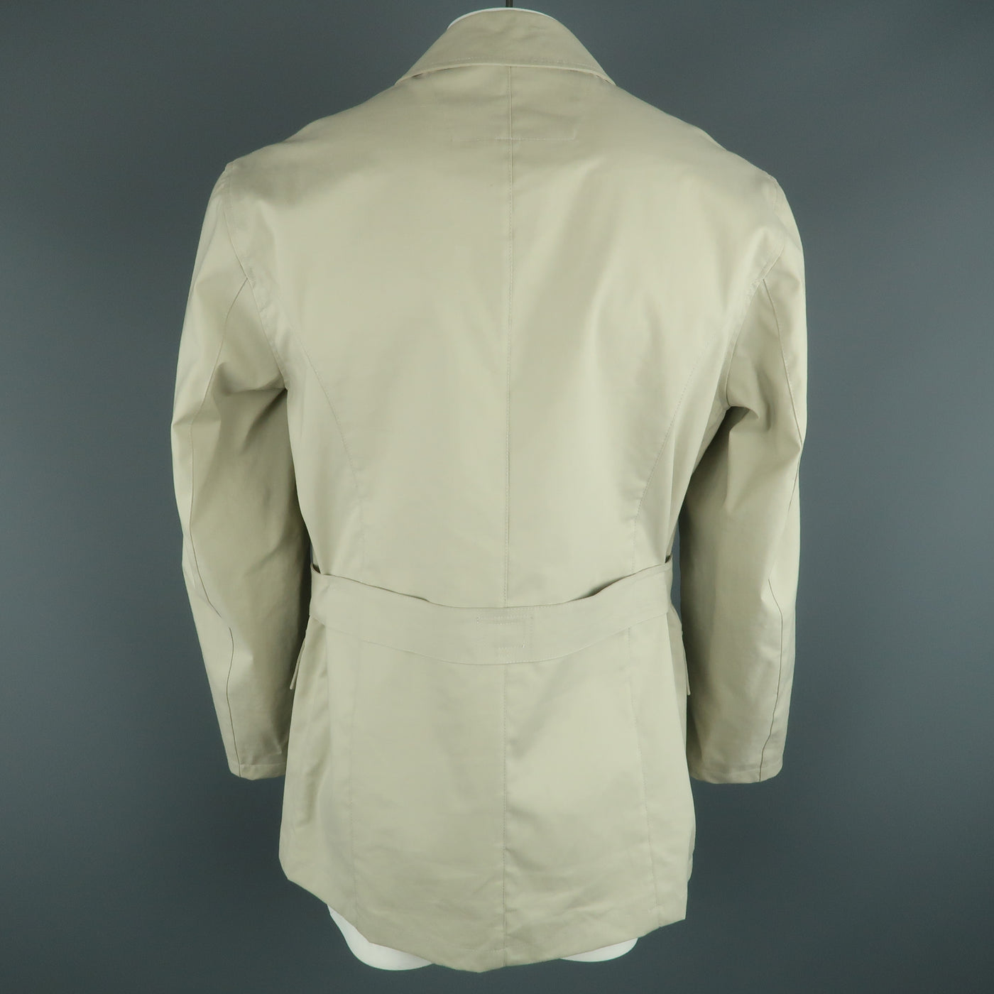 JOHN VARVATOS Chest Size XL Khaki Solid Cotton Belted Coat