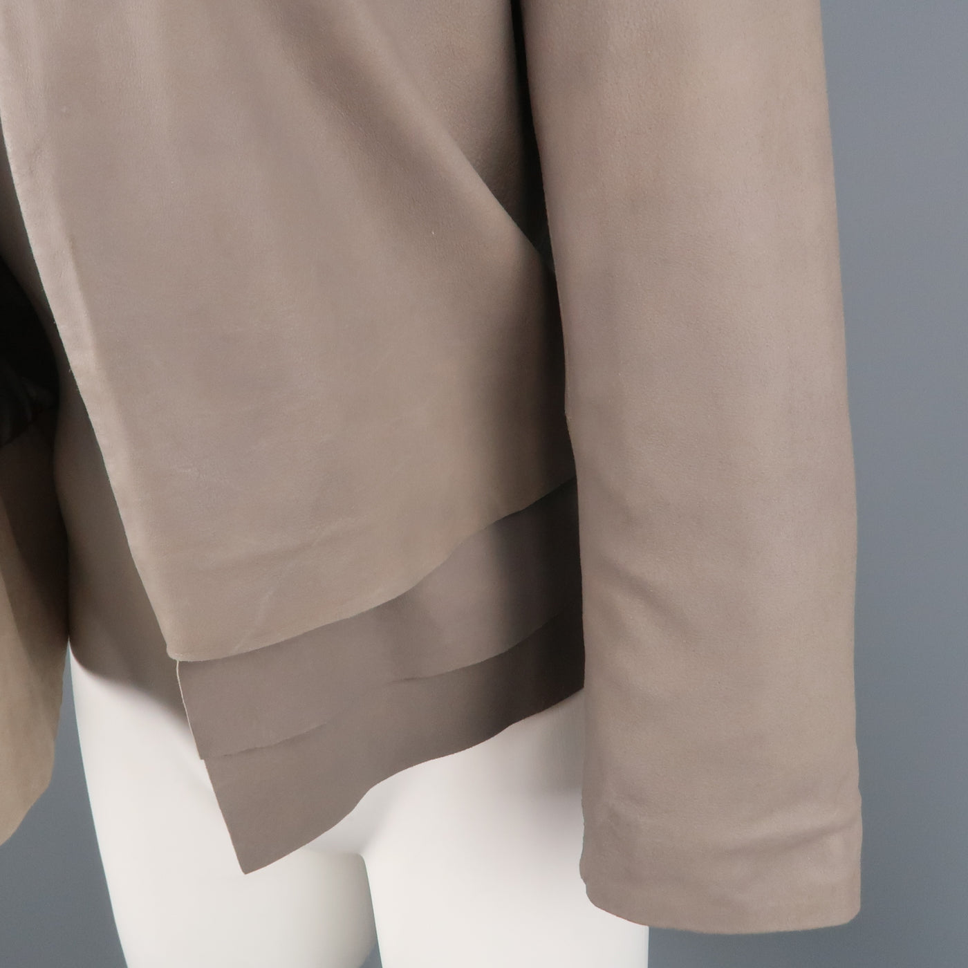 JOIE Size XS Taupe Gray Leather Collarless Open Jacket