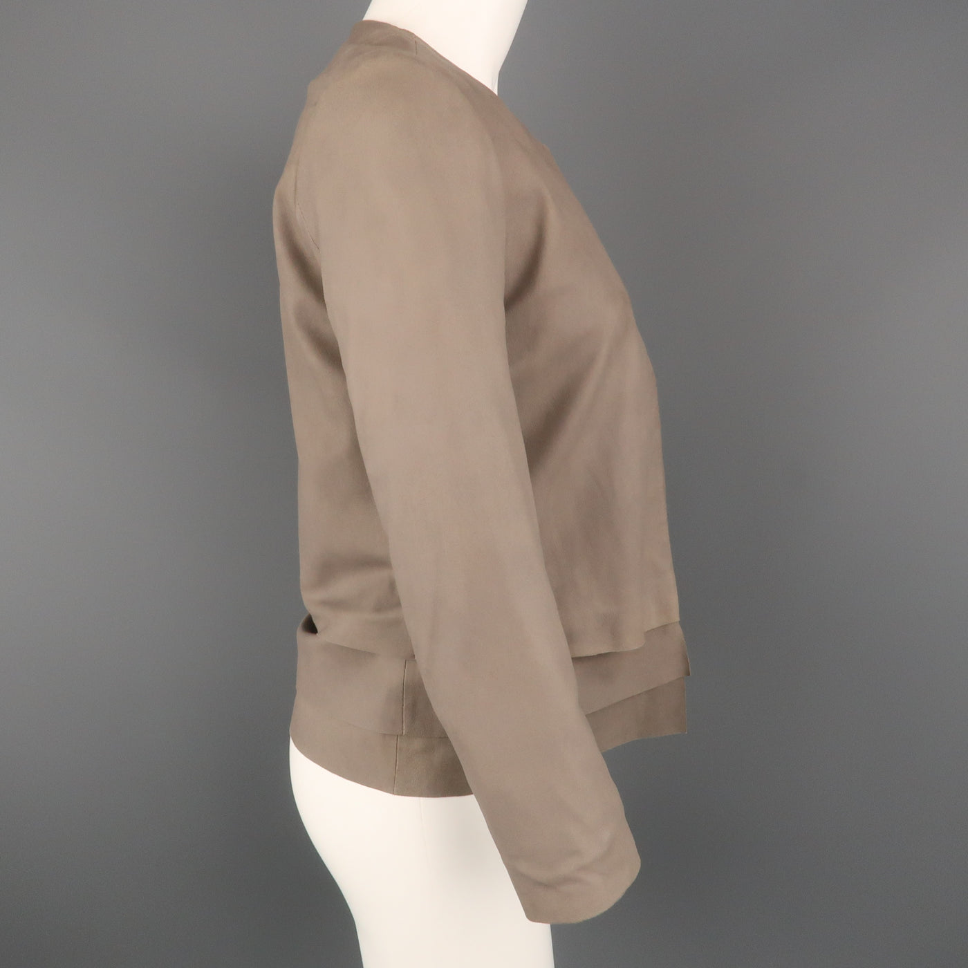 JOIE Size XS Taupe Gray Leather Collarless Open Jacket