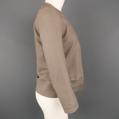 JOIE Size XS Taupe Gray Leather Collarless Open Jacket