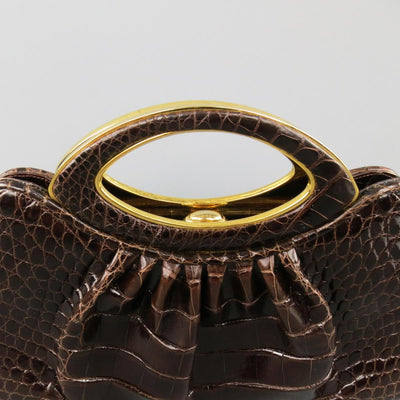 JUDITH LEIBER Brown & Gold Alligator Leather Evening Handbag Bag