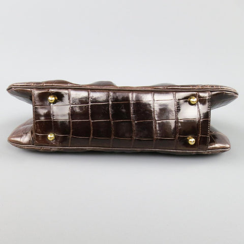 JUDITH LEIBER Brown & Gold Alligator Leather Evening Handbag Bag