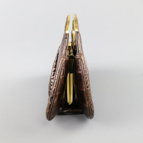 JUDITH LEIBER Brown & Gold Alligator Leather Evening Handbag Bag
