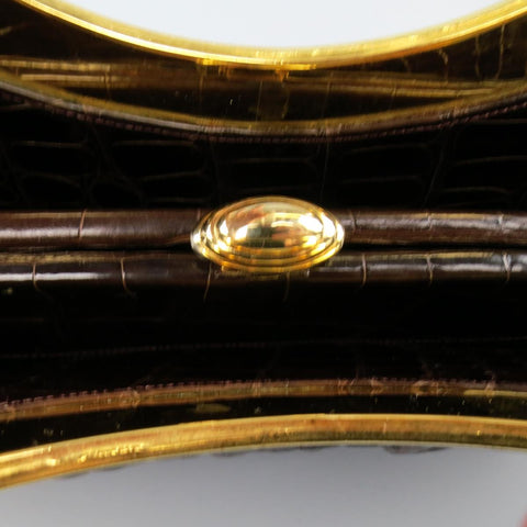 JUDITH LEIBER Brown & Gold Alligator Leather Evening Handbag Bag