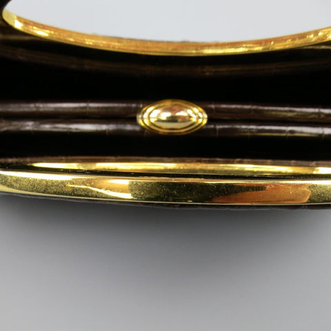 JUDITH LEIBER Brown & Gold Alligator Leather Evening Handbag Bag