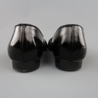 JUDITH LEIBER Size 5 Black Suede & Patent Leather Rhinestone Flats