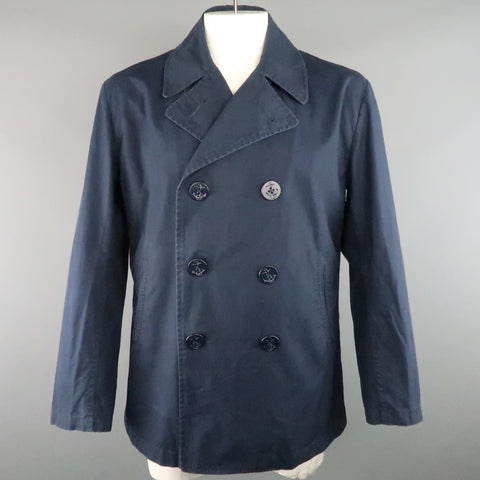 JUNYA WATANABE L Navy Solid Cotton Double Breasted Peacoat Jacket