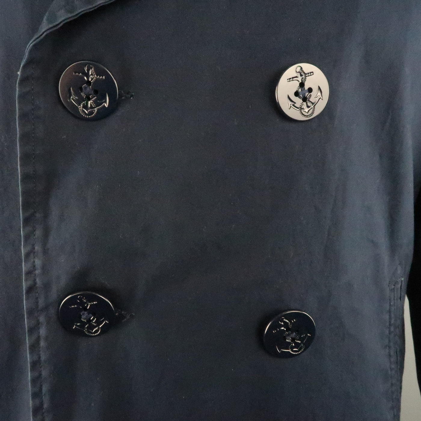 JUNYA WATANABE L Navy Solid Cotton Double Breasted Peacoat Jacket
